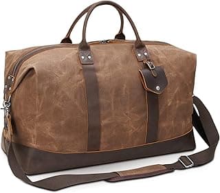 Polare 23” Waterproof Travel Duffel Bag Waxed Canvas Cowhide Leather Trim Luggage for Gym 55L Weekender Overnight Carry on Bag (Brown-23") image
