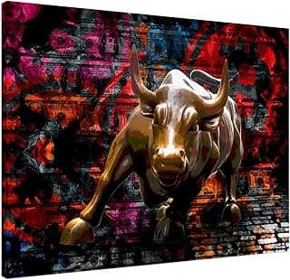 Wall Street Bull Statue Crypto Bitcoin Canvas Art Print Stock Market Money Motivation Poster for Trader and Dollar Bill Franklin Wall Art Canvas 70x100 cm / 28x40″ image