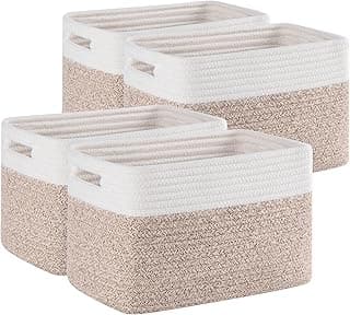 4 Pack Storage Baskets for Organizing, Woven Baskets for Shelves - Perfect for Toys, Books, Towels, and Clothes, Durable Gift Basket Bins Toy Storage, 12.7''Lx9''Wx7.8''H, Brown & White image