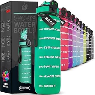 Motivational Water Bottle with Time Marker, 32 oz Water Bottle, Sports Water Bottle with Spout, Achieve All-Day Hydration SpillProof, BPA FREE image