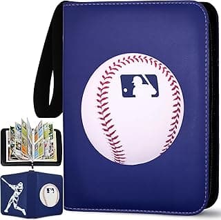 Baseball Card Binder 440 Pockets, 55 Sleeves Baseball Card Book 3 Ring, Zipper Trading Card Holder 4 Pocket, Small Collector Album Folder Case Protector, Sports Cards Collection Storage Organizer Gift image