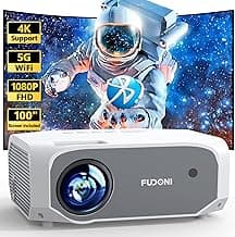 FUDONI Projector, 12000L Projector with 5G WiFi and Bluetooth Native 1080P 4K Support, Outdoor Movie Projector with Screen, Portable Home Theater Projector for iOS/Android/TV Stick/Laptop/HDMI/USB image