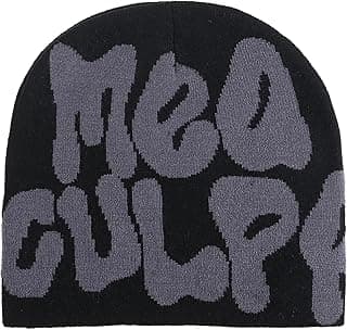 TaowaveWomen Beanie Y2k Hat,MEA Culpa Graphic Beanies Designs,Winter Hat Knit Skull Cap Gray Blue image