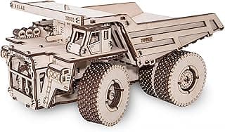 3D Puzzles for Adults - DIY Belaz 75600 Dump Truck 3D Wooden Puzzle with Wind Up Mechanism Piston Engine for 15 yrs Above & Adults - Model Building Kits by Eco Wood Art 307 Pcs image