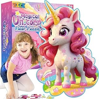 ZIZZ Unicorn Giant Floor Puzzle: 48 Pieces Unicorn Floor Puzzles for Kids Ages 4-6 Toddler Puzzles for Kids Ages 3-5, 4-8 Years Old Unicorn Toy Gift for Girls Gift Idea for Girls Birthday Christmas image