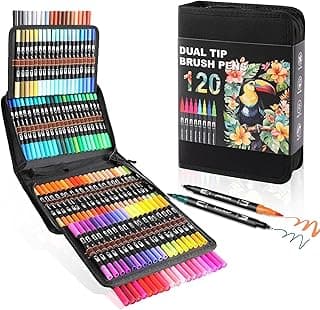 Double Brush Marker Pens, 120 Colors Art Markers Set with Fine Tip and Brush Tip for Kids Adult Coloring Book Hand Lettering Calligraphy Drawing Art Supplies Kit image