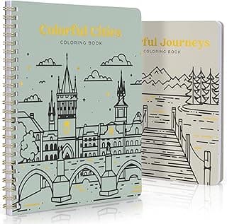 Beautiful Adult Coloring Book Set of 2 for Relaxation - Inspirational Adventures and Landmarks Scenery For the Spirit of Wanderlust - Perfect Stress-Relieving Gift for Women image