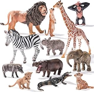 12PCS Large Solid Safari Animals Figures Toys, Realistic Jungle Wild Animal Figurines Includes Lion,Tiger,Crocodile Toys for Toddlers Kids 3-5 Years Old, Birthday Gift Party Favors for Kids