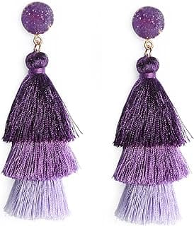 Colorful Layered Tassel Earrings Bohemian Statement Tiered Tassel Big Dangle Drop Earrings for Women Druzy Studs Christmas Mother's Day Gift image