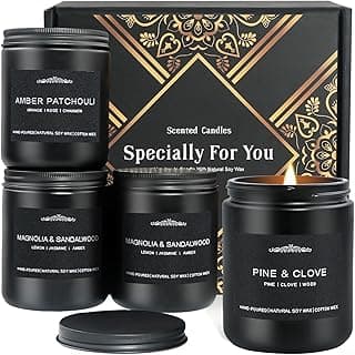 Scented Candles Gifts Set, Men Candle Set, 4 Pack Candles Gifts for Men, Soy Candles for Home Scented, Birthday Gifts Candles Set for Men Scents of Oak/Patchouli/Pine/Magnolia Sandalwood