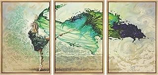 Framed Wall Art Print Set Flowing Water Effect Ballet Dancer Dance Waterfall Illustrations Modern Art Chic Colorful Pastel for Living Room, Bedroom, Office - 16"x24"x3 Natural