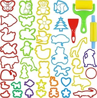 Playdough Tools with 40 pcs Plastic Play Dough Cutters Animal Shapes, 3 pcs Basic Play Dough Tools image