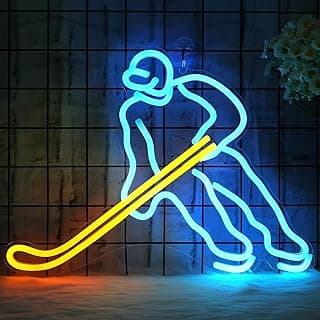 Hockey Player Neon Sign - Sports Enthusiasts' Ultimate Wall Decor | Dimmable Hockey LED Light for Game Room, Bedroom, or Man Cave image