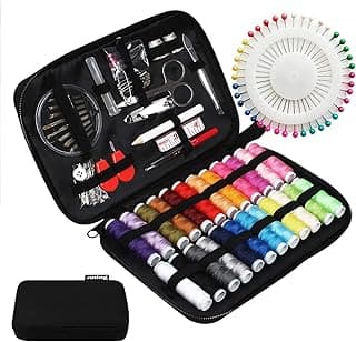 JUNING Sewing Kit with Case, 130 pcs Sewing Supplies for Home Travel and Emergency, Kids Machine, Contains 24 Spools of Thread, Mending and Sewing Needles, Scissors, Thimble,Measuring Tape image