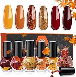 modelones Nail Polish Set 6 Colors Fall Gold Yellow Glitter Nail Polish Kit Orange Red Brown Quick Dry Nail Polish Set Manicure Nail Art Manicure DIY Home Salon Gift for Women Mom image