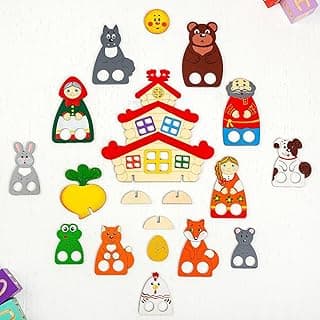 AEVVV Multicolor Wooden Finger Puppet Theater Set for Creative Storytelling and Play image
