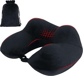 Neck Pillow, Inflatable Travel Pillow, Soft & Support Travel Essentials for Airplane/Car/Office&Home Rest Use, Comfortable & Breathable Machine Washable Cover with Storage Bag (Black) image