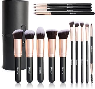 14 Piece Premium Makeup Brush-Set with Leather Case, Black and Rose Gold image