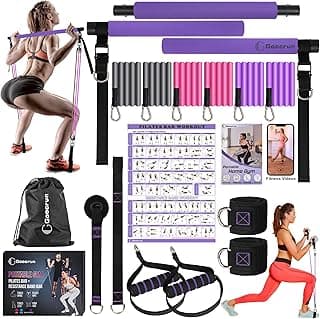 Portable Pilates Bar and Resistance Band Set with Handles. Multipurpose Home Gym, Supports Full-Body Workouts - with Fitness Poster and Video image