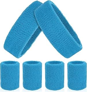 6pcs Headband Wristband Set, Including 2pcs Sports Headband and 4pcs Wristband Sports Band Colorful Striped Sweatband for Men and Women Basketball Soccer Yoga Badminton Tennis Volleyball Golf image