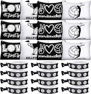 Sotiff Volleyball Cosmetic Bag and Sport Hair Scrunchies, 24 Pcs, Canvas Makeup Bags, Volleyball Hair Ties Elastic Hair Bands Ponytail Holders for Women Girls Team Gifts, Cute Style image