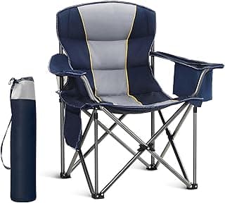 Oversized Portable Camping Folding Chair, Foldable Outdoor Chair Support 450 LBS, Arm Lawn Chair with Cup Holder and Cooler Bag for Adult, Blue…