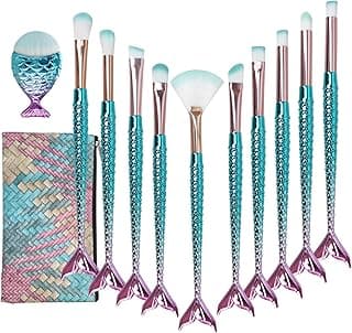 Mermaid Makeup Brushes Sets, Mermaid Makeup Cosmetic Brush Set Soft Nylon Bristles Beauty Brushes Kit Foundation Powder Cream Eyebrow Eyeliner Blush Cosmetic Concealer Brush with Bag image