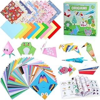 Origami Paper for Kids Crafts, 350 PCS Origami Paper Kit, Vivid 200 Cartoon Origami Objects+100 Solid Color Papers+50 Traditional Japanese Patterns with Instructions, Origami for Kids Adults Beginners image