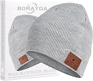 Bluetooth Beanie, Bluetooth 5.2 Wool Hat HD Stereo,24 Hours Play time,Built-in Microphone, Men's/Women's Christmas Electronic (Grey) image