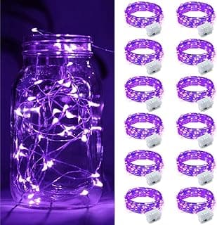 12 Pack Fairy Lights Battery Operated, String Lights 7ft 20 Mini LED Fairy Lights Silver Wire Twinkle Lights for DIY, Parties, Wedding, Bedroom, Christmas Decoration (Purple) image