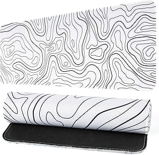 Large Gaming Mouse Pad, White Topographic Mousepad Desk Mat for Gaming Office, Long XL Mouse Pads Keyboard Pad Desk Pad for Computer Laptop 31.5''x11.8'' image