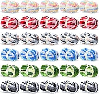 Timgle 30 Pack 3/4 Inch Chunky Chenille Yarn for Crocheting Blanket Knitting Yarn Soft Thick Yarn Multicolored Fluffy Polyester Yarn for Crocheting Blanket Yarn for Knitting Sewing Weaving DIY image
