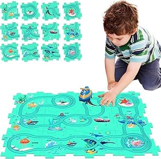 Puzzles and Track Combo, Kids Puzzle Rail Car Play Set, Educational Toys for 3 4 5 6 Year Old Boys Girls, Toddler Montessori Toy Gift