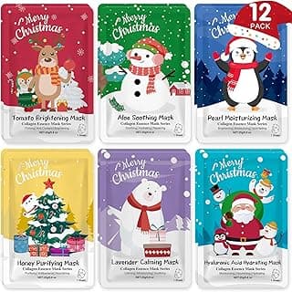 12 Pack Christmas Stocking Stuffers Facial Masks, Sheet Face Masks Skincare, Hydrating Facial Masks Set for Women Skin Care, Bulk Christmas Gifts for Women image