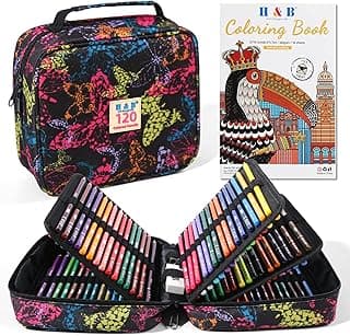 H & B 120-Color Colored Pencils Set with Coloring Book, Eraser, and Sharpener - Perfect for Drawing and Coloring - Soft Oil-Based Cores Ideal for Adults, Kids, and Beginners image