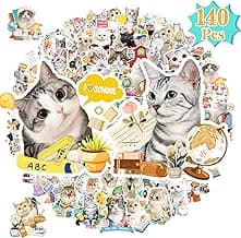 Cat Stickers for Kids - 140 Pcs Cute Vinyl Book Stickers for Kindle, Waterproof Bookish Decals for Water Bottle, Laptop - Great for Classroom Prizes image