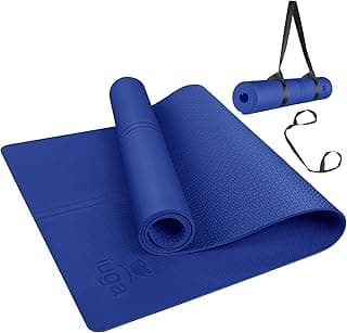 IUGA Yoga Mat Non Slip with Alignment Lines, 72" x 26" Eco Friendly Yoga Mats, 1/4 Inch Thick Yoga Mat with Free Carry Strap image