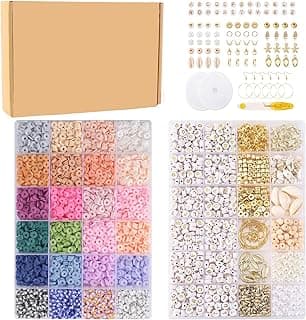7200 Pcs Clay Beads Bracelet Making Kit,2 Boxes, 24 Colors 6mm Polymer Clay Beads for Jewelry Making, Friendship Bracelets, Heishi Beads with Letter Beads(Chalk)