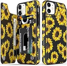 LETO for iPhone 12 Pro Case,iPhone 12 Case,Flip Folio Leather Wallet Cover with Fashion Flower Designs for Girls Women,Built-in Card Slots Kickstand Protective Phone Shell Blooming Sunflowers image