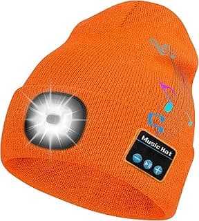 Bosttor Bluetooth Beanie Hat with Light, Headlamp Cap with Headphones and Built-in Speaker Mic, Gifts for Men Women Teen image