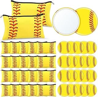 40 Pcs Softball Party Favors Softball Gifts for Team Girls Bulk Include 20 Softball Cosmetic Bag 20 Softball Compact Mirror Softball Sport Round Pocket Portable Mirror for Women Girls image