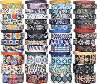 Floral Washi Tape Set, 56 Rolls 4 Size Flower Colored Decorative Blooms Masking Tapes for Scrapbooking, DIY Crafts, Bullet Journal Supplies, Planner, Junk Journal (Symmetry Aesthetics) image