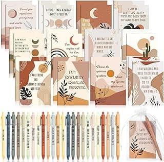 96 Pcs Positive Affirmation Gift Set Gratitude Notebooks with Pens Small Bags Motivational Encouragement Notepads Daily Affirmations Journal for Women Stress Relief Self Care (Boho)