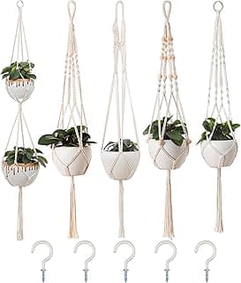 5 pack of white Macramé Plant Hangers image