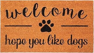 Coir Doormat, Front Door Mat with Non-Slip PVC Backing, Printed Indoor Outdoor Mats for Home & Office, Entrance Mats with Hope You Like Dogs Print, 30”x17”, Beige & Black image