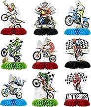 9 Piece Cross Country Motorcycle Honeycomb Centerpiece Table Decoration Racing Theme Children Boy Birthday Party Supplies Photo Booth Props (Bright Silhouette) image