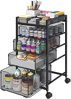Rolling Utility Cart with 4 Drawers, Craft Organizer and Storage Carts with DIY Divider, Lockable Wheels Storage Organizer for Art Supplies, Store for Brushes & Paints & Artifacts & Small Parts image