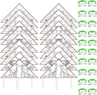 20 Pack DIY Coloring Kites for Kids Ages 4-8 with Swivel Stakes - Creative Art & Outdoor Fun, Painting & Decorating Kite Party Pack, Easy-Fly Design for Parks, Beaches, Birthdays, Events