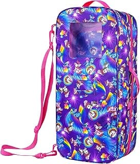 Ecore Fun Doll Travel Carrier Unicorn Doll Storage Suitcase Great Fit for 18 Inch Girls Doll Case with Multi-Pocket