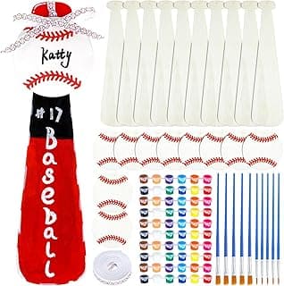 31 Pcs Baseball Craft Supplies Include 10baseball Bat Unfinished Wood 10 Baseball DIY Cutouts 10 Sets 6 Colors Washable Paint Strip 1Roll of Ribbon for DIY Project Sport Themed Party Decor image